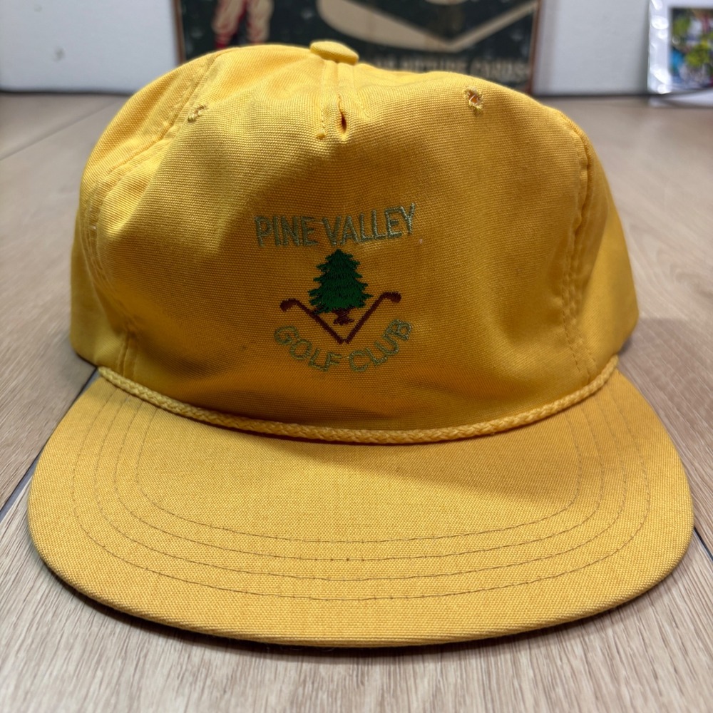 Vintage Pine Valley Golf Club Town Talk Rope Hat Yellow Adjustable Cap 80s Strap